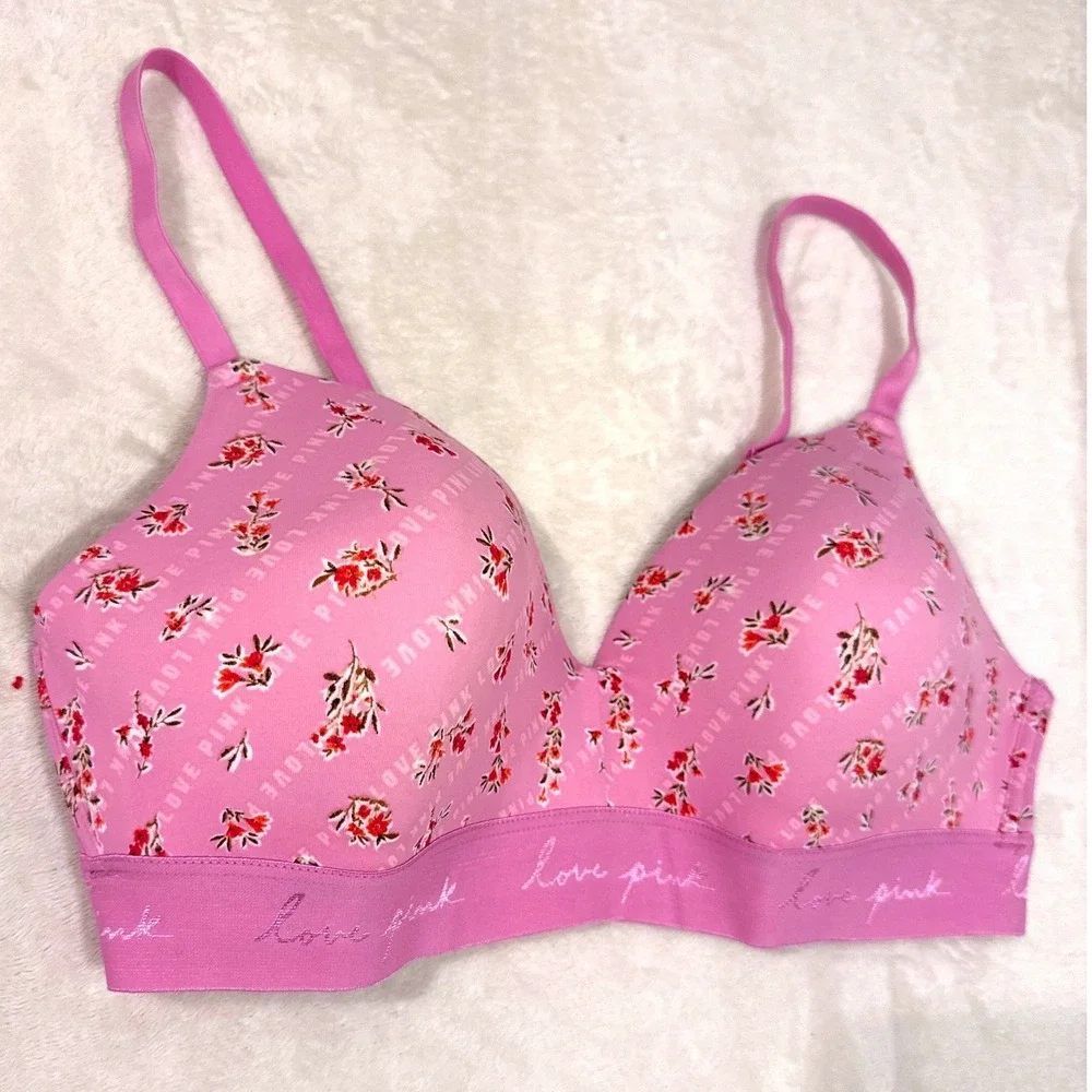 PINK Victoria's Secret Womens Bra 38C Pink Floral Love Pink Band